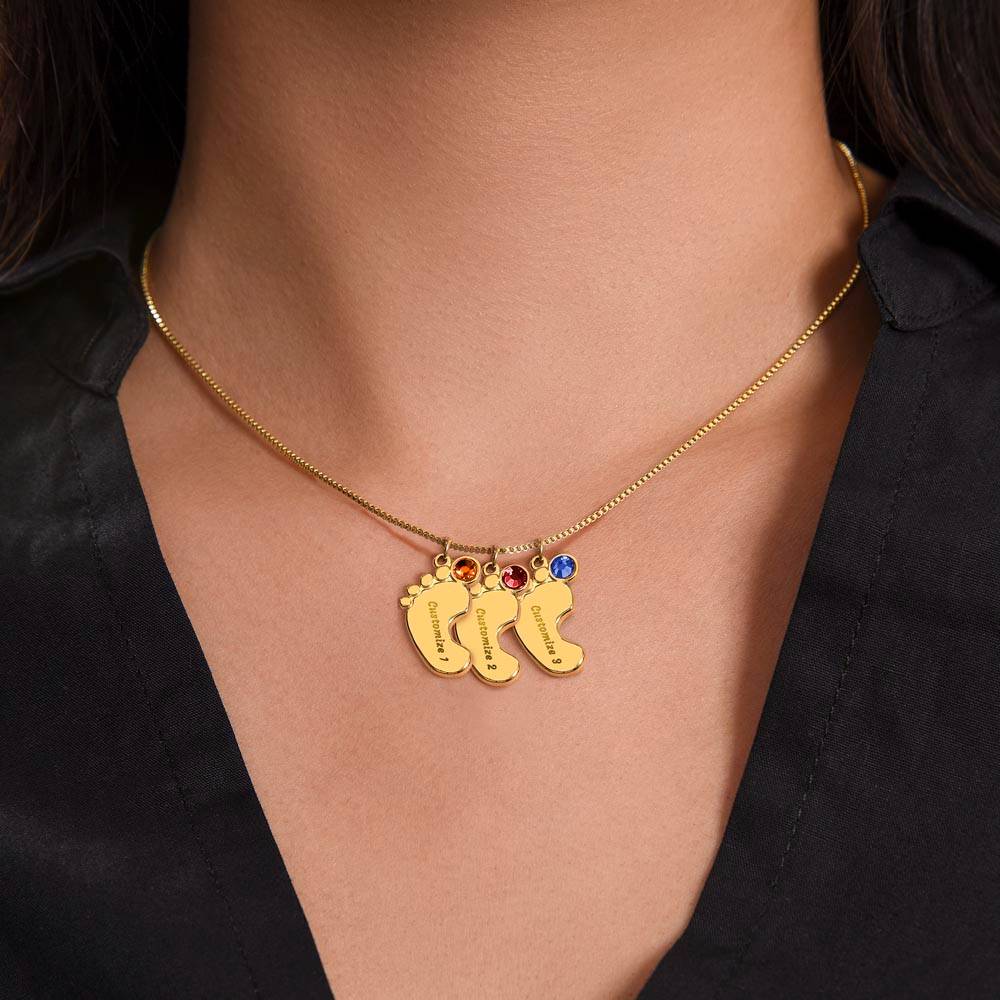 Baby Feet with Birthstones Necklace - First Mother's Day - Unique Empire Gifts Store