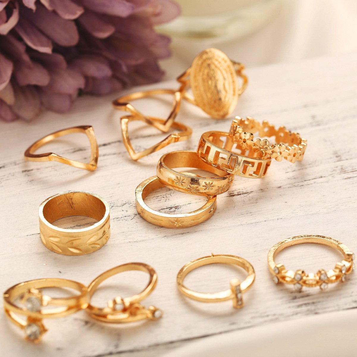 13 Piece Medallion Ring Set With Austrian Crystals 18K Gold Plated Ring ITALY Design - Unique Empire Gifts Store