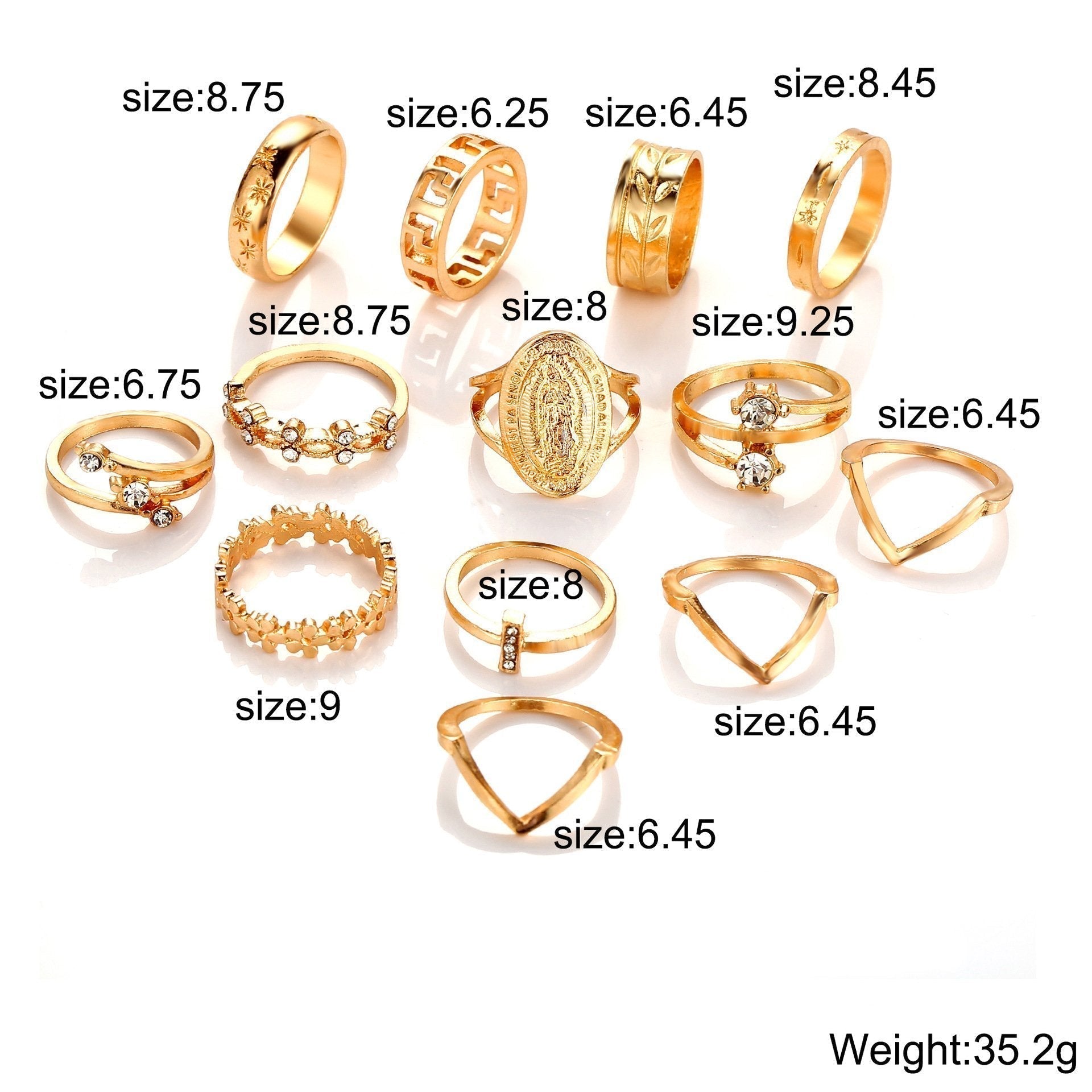 13 Piece Medallion Ring Set With Austrian Crystals 18K Gold Plated Ring ITALY Design - Unique Empire Gifts Store