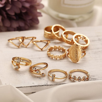 13 Piece Medallion Ring Set With Austrian Crystals 18K Gold Plated Ring ITALY Design - Unique Empire Gifts Store