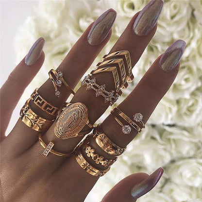 13 Piece Medallion Ring Set With Austrian Crystals 18K Gold Plated Ring ITALY Design - Unique Empire Gifts Store