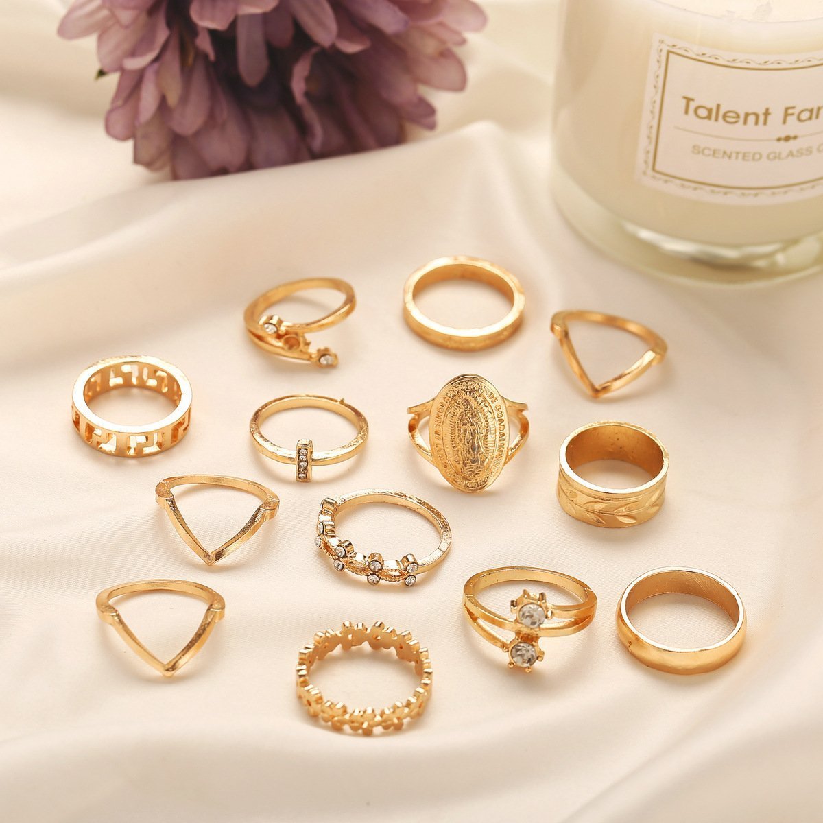 13 Piece Medallion Ring Set With Austrian Crystals 18K Gold Plated Ring ITALY Design - Unique Empire Gifts Store