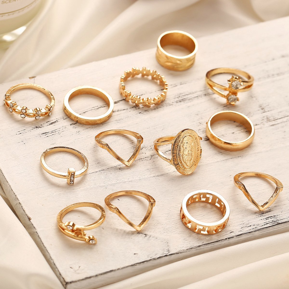 13 Piece Medallion Ring Set With Austrian Crystals 18K Gold Plated Ring ITALY Design - Unique Empire Gifts Store