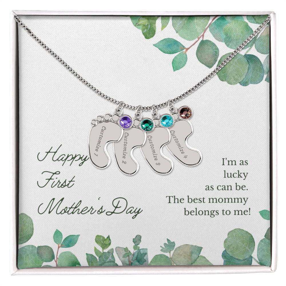 Baby Feet with Birthstones Necklace - First Mother's Day - Unique Empire Gifts Store