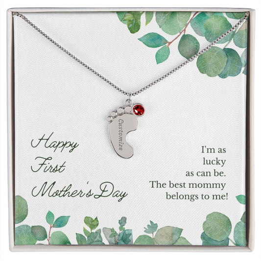 Baby Feet with Birthstones Necklace - First Mother's Day - Unique Empire Gifts Store