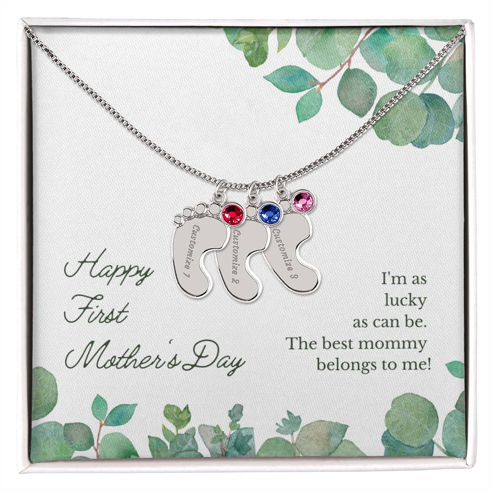 Baby Feet with Birthstones Necklace - First Mother's Day - Unique Empire Gifts Store