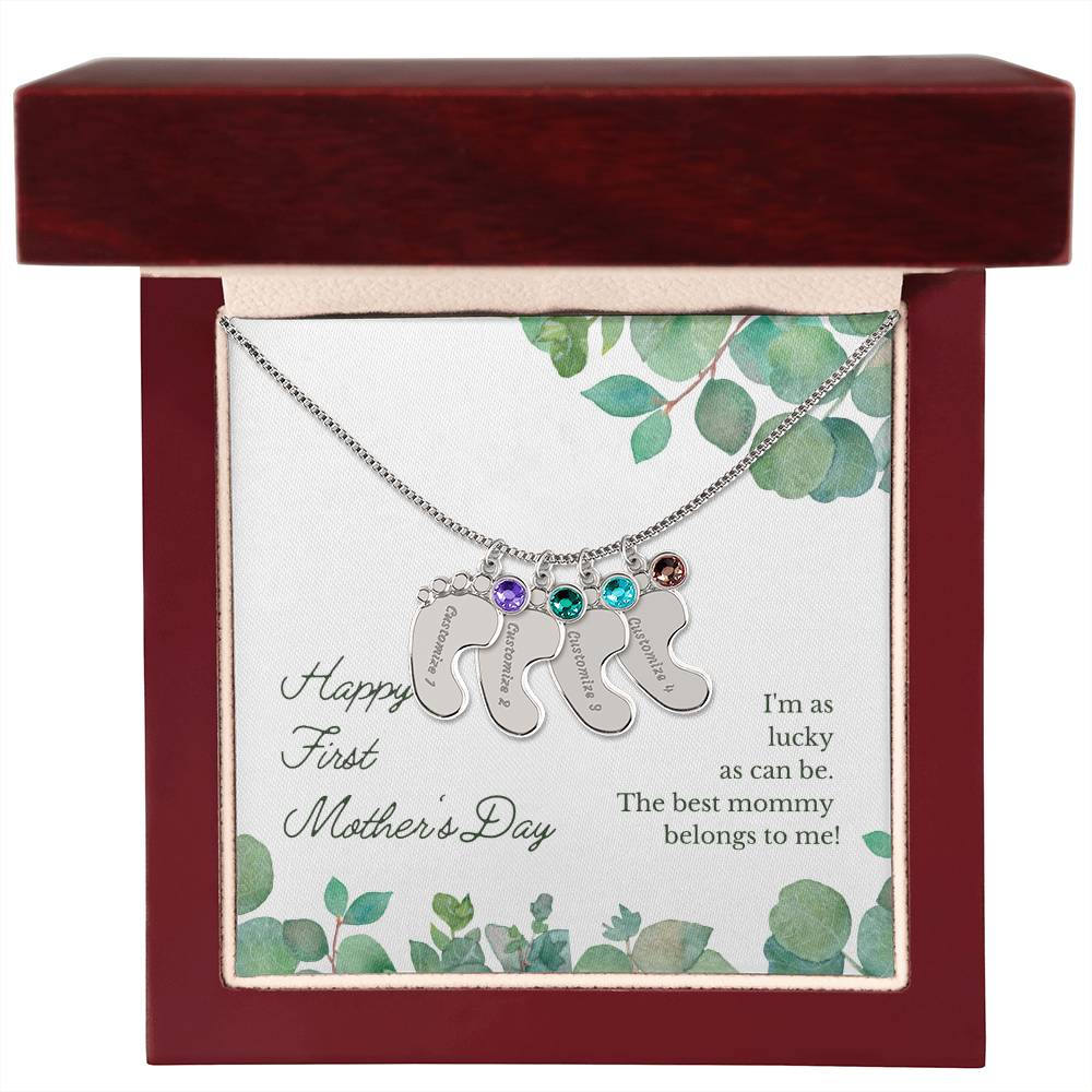 Baby Feet with Birthstones Necklace - First Mother's Day - Unique Empire Gifts Store